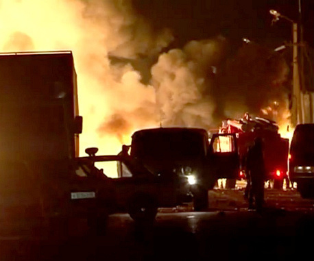 Взрыв у полицейского поста "Аляска-30". Махачкала, 3 мая 2012 г. Кадр из видеорепортажа РИА “ДАГЕСТАН” , www.riadagestan.ru