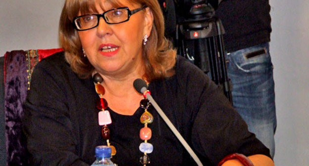 Тамара Уджуху во время видеомоста "Грузино-литовские исторические связи и современные реалии". Тбилиси, 4 декабря 2012 г. Фото Эдиты Бадасян для "Кавказского узла"