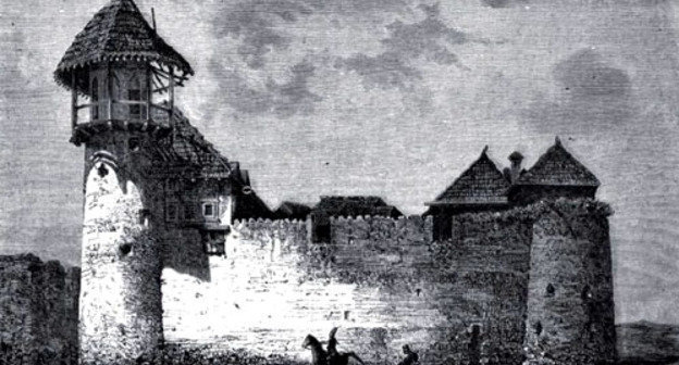 Северо-западная часть Шушинской крепости. Рисунок Клерже по зарисовке В. Верещагина, 1865 г. Фото http://commons.wikimedia.org/