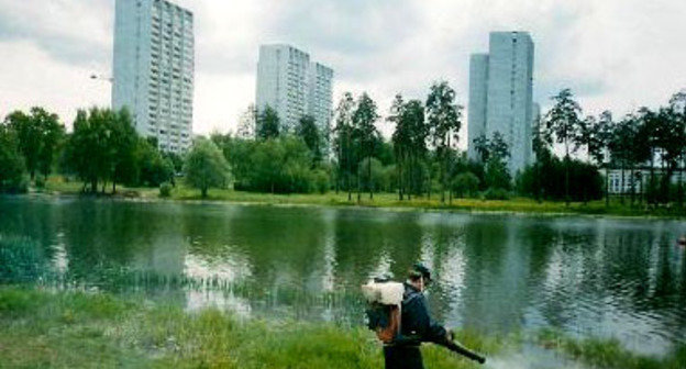 Дезинфекция водоема от личинок комаров. Фото http://www.mgcd.ru/