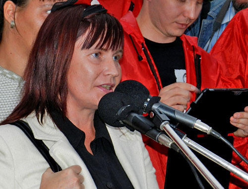 Елена Самошина во время митинга против результатов выборов. Волгоград, 17 сентября 2013 г. Фото Татьяны Филимоновой для "Кавказского узла"