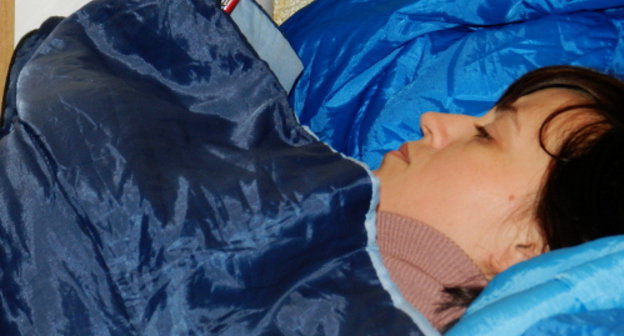 Участница голодовки многодетных родителей Ольга Ещенко. Волгоград, 26 сентября 2013 г. Фото Татьяны Филимоновой для "Кавказского узла"