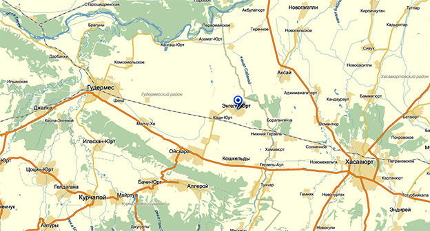 Карта расположения сёл Кади-Юрт и Энгель-Юрт. Фото: http://maps.yandex.ru/?text=%D0%A0%D0%BE%D1%81%D1%81%D0%B8%D1%8F%2C%20%D0%A7%D0%B5%D1%87%D0%B5%D0%BD%D1%81%D0%BA%D0%B0%D1%8F%20%D0%A0%D0%B5%D1%81%D0%BF%D1%83%D0%B1%D0%BB%D0%B8%D0%BA%D0%B0%2C%20%D0%93%D1%83%D0%B4%D0%B5%D1%80%D0%BC%D0%B5%D1%81%D1%81%D0%BA%D0%B8%D0%B9%20%D1%80%D0%B0%D0%B9%D0%BE%D0%BD%2C%20%D1%81%D0%B5%D0%BB%D0%BE%20%D0%AD%D0%BD%D0%B3%D0%B5%D0%BB%D1%8C-%D0%AE%D1%80%D1%82&sll=46.356069%2C43.324761&ol=geo&oll=46.356069%2C43.324761&ll=46.374866%2C43.319842&spn=1.084900%2C0.421628&z=11&l=map