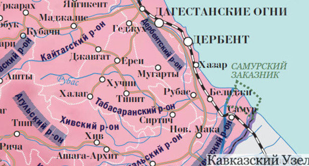 Карта Табасаранского района Дагестана. Фрагмент карты "Кавказского узла", http://dagestan.kavkaz-uzel.ru/articles/235920/
