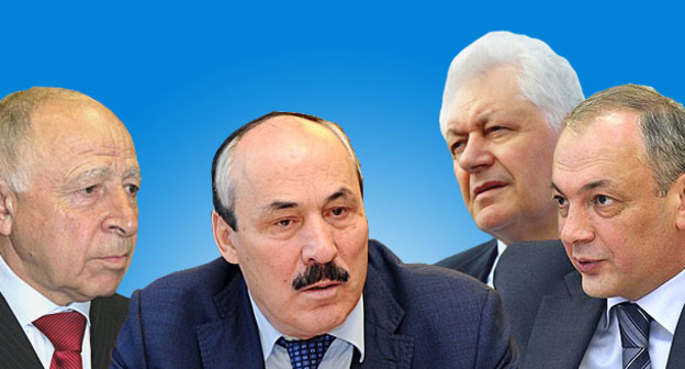 Муху Алиев, Рамазан Абдулатипов, Магомедали Магомедов, Магомедсалам Магомедов (слева направо). Коллаж "Кавказского узла"