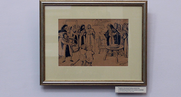 Графические зарисовки художника М. Туганова, посвященные свадебному обряду. Фото Эммы Марзоевой для "Кавказского узла"