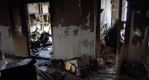 Офис сводной мобильной группы правозащитников в Чечне после поджога. Грозный, Чечня
