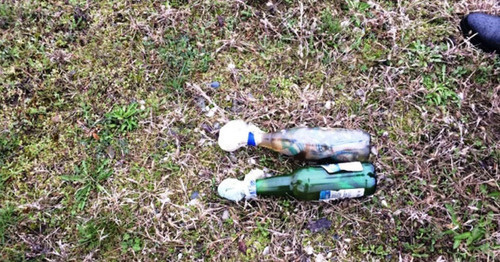 Бутылки с зажигательной смесью на месте нападения на нацгвардию. Наурский район, 24 марта 2017 г. Фото http://nac.gov.ru