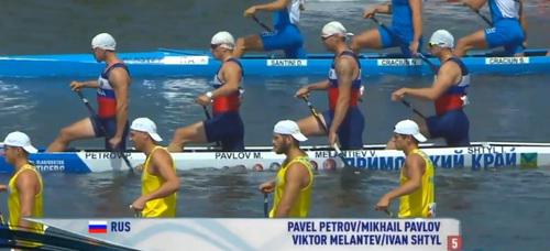 Четверка российских каноистов на чемпионате мира-2018 в Португалии. Фото: скриншот с видео Planet Canoe https://www.canoeicf.com/