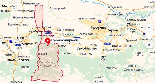 Карта Сунженского района Ингушетии. Фото Яндекс-карты