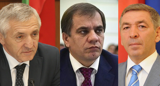 Шахабас Шахов, Раюдин Юсуфов и Абдусамад Гамидов (слева направо). Коллаж "Кавказского узла" Фото www.president.e-dag.ru , https://ru.wikipedia.org/wiki/Шахов,_Шахабас_Курамагомедович , Пресс-служба главы Дагестана
