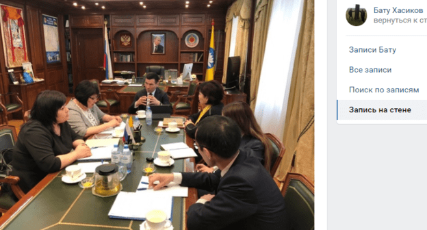 Скриншот страницы врио главы Калмыкии Бату Хасикова, https://vk.com/wall3162952_5988