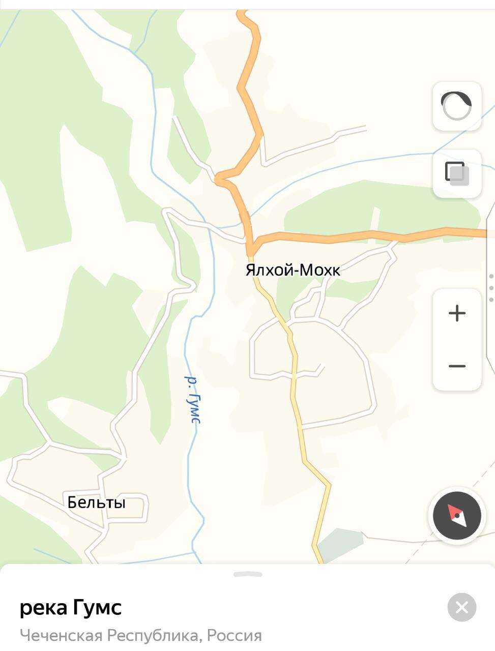 Карта Чечни с обозначением реки Гумс. Скриншот "Кавказского узла"