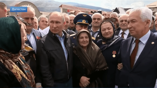 Путин в Ботлихе, 12 сентября 2019 года. Фото: Скриншот видео Первого канала, https://youtu.be/Y5l6e7YHUKo