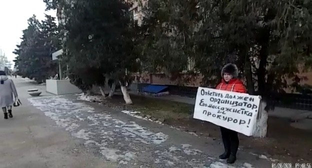 Надежда Яркина на пикете в Светлом Яре 20 января 2020 года. Фото Татьяны Филимоновой для "Кавказского узла"