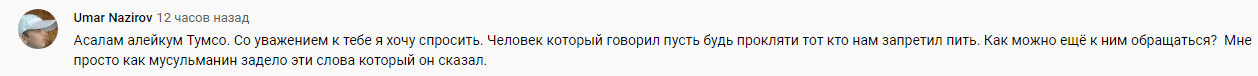 Скриншот комментария к ролику Тумсо Абдурахманова "О смелости Кадырова", https://youtu.be/dEItS4_j3Uk Скриншот комментария к ролику Тумсо Абдурахманова "О смелости Кадырова", https://youtu.be/dEItS4_j3Uk
