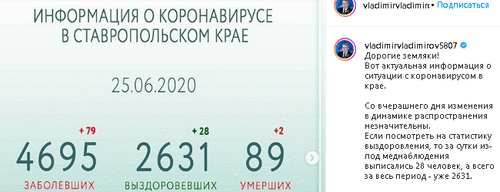 Скриншот сообщения со страницы губернатора Ставропольского края в Instagram https://www.instagram.com/p/CB2HqgoCGV1/