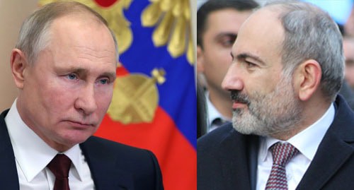 Владимир Путин (слева) и Никол Пашинян. Фото: Sputnik/Mikhail Klimentyev/Kremlin via REUTERS, Тиграна Петросяна для "Кавказского узла"