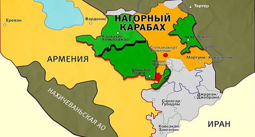 Карта Нагорного Карабаха. Скриншот видео "Кавказского узла" https://www.youtube.com/watch?v=qmbNQrbqyC0