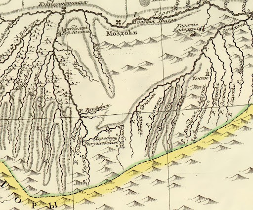Трескот и Худяков (1783). «Карта представляющая Кубань» (фрагмент) - http://leb.nlr.ru/fullpage/6093