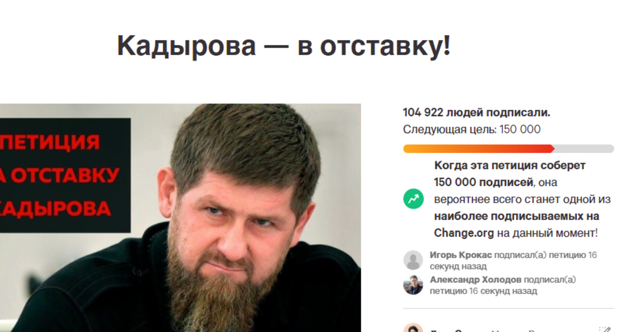 Политическая петиция. Яшин против Кадыров. Отставка Кадырова. Против Кадырова.