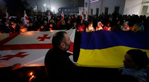 Похороны грузинских добровольцев. Кадр видео 