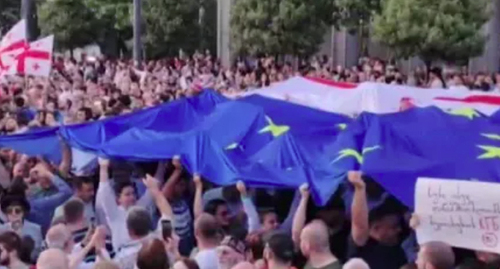 Митинг, на котором поддержали вступление Грузии в Евросоюз. Кадр видео https://sputnik-georgia.ru/