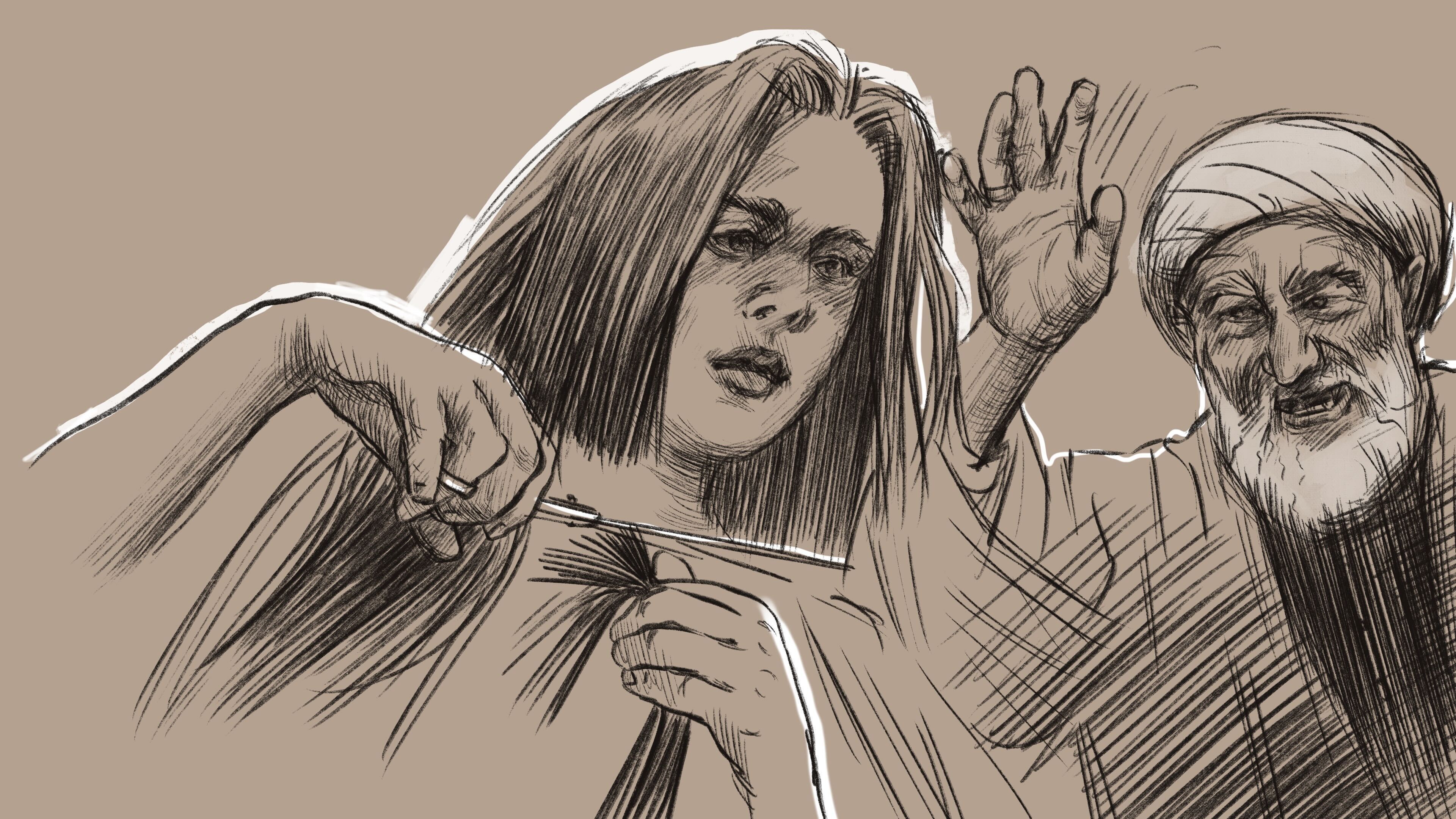 Обрезание волос. Иллюстрация Мейдан ТВ. Обрезание волос. Иллюстрация Мейдан ТВ.