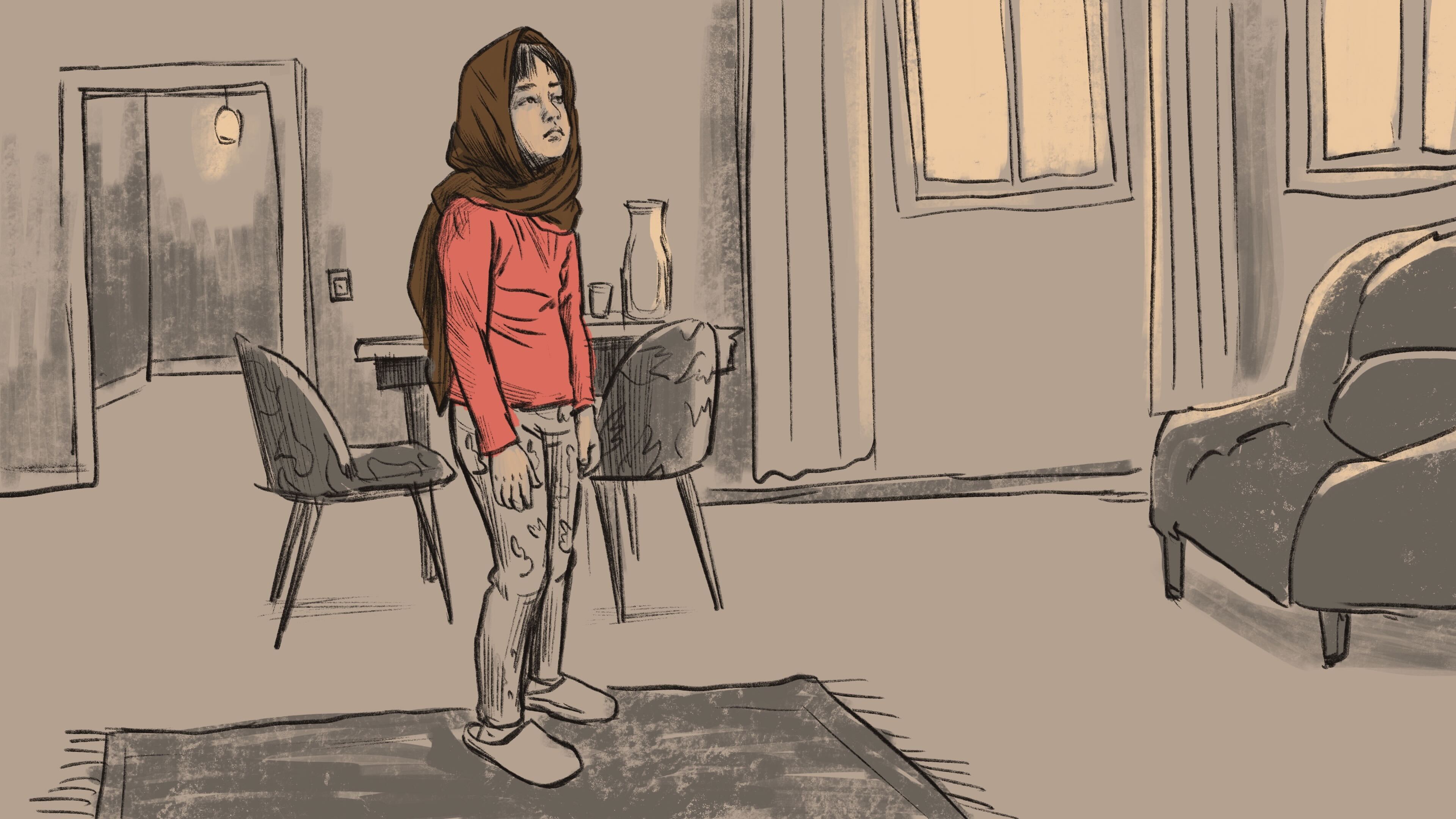 Девочка в хиджабе. Иллюстрация Мейдан ТВ.