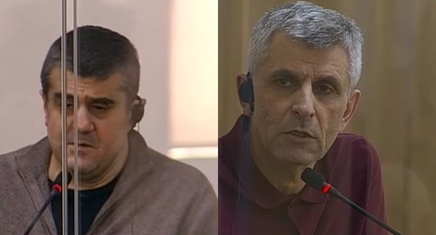 Араик Арутюнян и Давид Ишханян в суде. Кадры видеосюжетов Baku TV и CBC TV Azerbaijan / YouTube. Коллаж “Кавказского узла”
