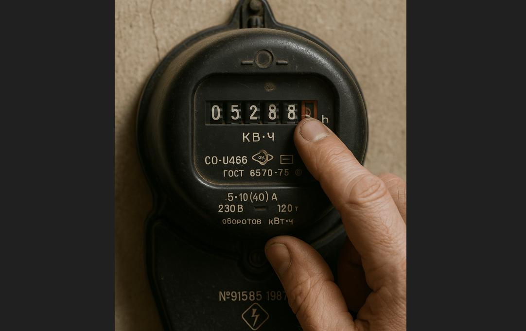 Старый счетчик электроэнергии. Изображение создано при помощи ИИ в программе Copilot по запросу "Кавказского узла".