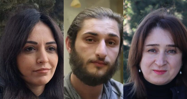 Айтадж Тапдыг, ​​Нурлан Гахраманлы и Айнур Эльгюнеш (слева направо). Коллаж "Кавказского узла". Фото: Фатима Мовламлы https://jam-news.net/ru, https://www.facebook.com/photo.php принадлежит компании Meta деятельность которой запрещена в России