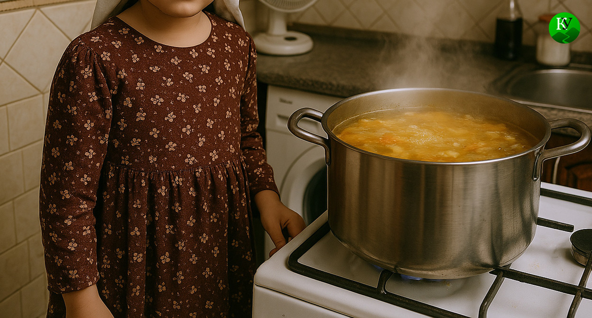 Девочка около кастрюли. Иллюстрация создана «Кавказским узлом» с помощью ИИ в программе Copilot
