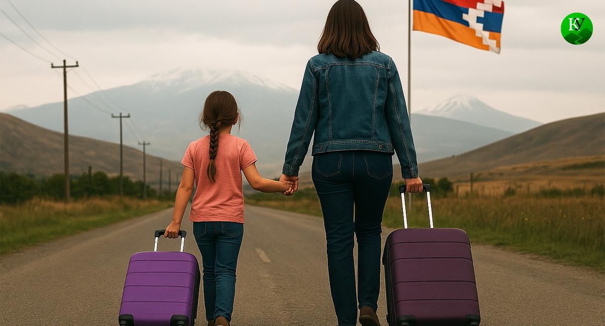 Беженцы из Нагорного Карабаха. Иллюстрация создана «Кавказским узлом» с помощью ИИ в программе Copilot