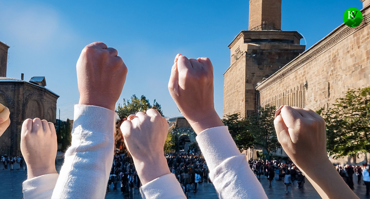 Митинг в Армении. Иллюстрация создана "Кавказским узлом" с помощью ИИ в программе Photoshop