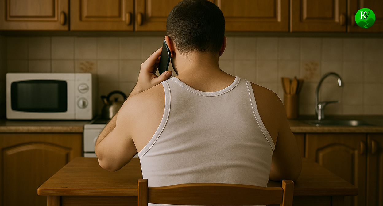 Мужчина звонит в полицию. Иллюстрация создана "Кавказским узлом" с помощью ИИ в программе Copilot