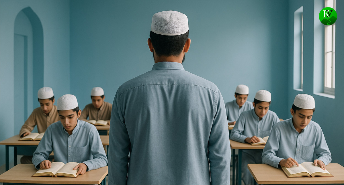 Ученики в медресе. Иллюстрация создана «Кавказским узлом» с помощью ИИ в программе Copilot