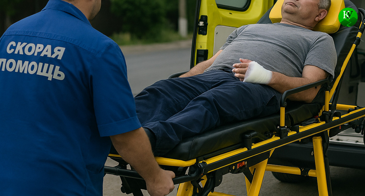 Скорая увозит раненного. Иллюстрация создана «Кавказским узлом» с помощью ИИ в программе Copilot