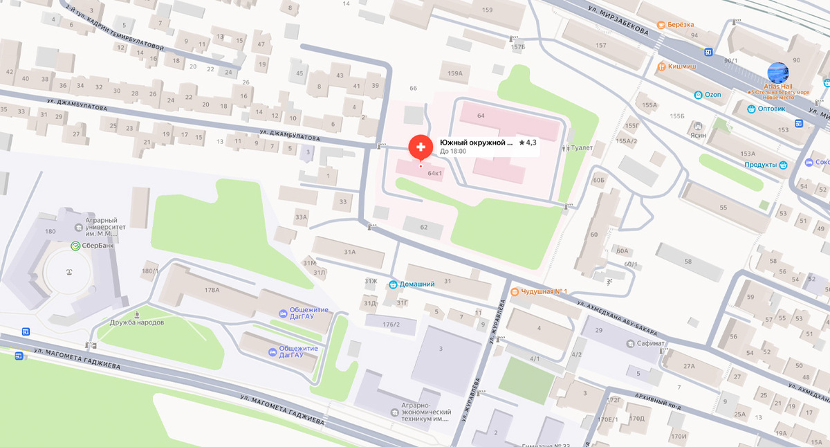 Район Портовской больницы. Скриншот с Яндекс карт