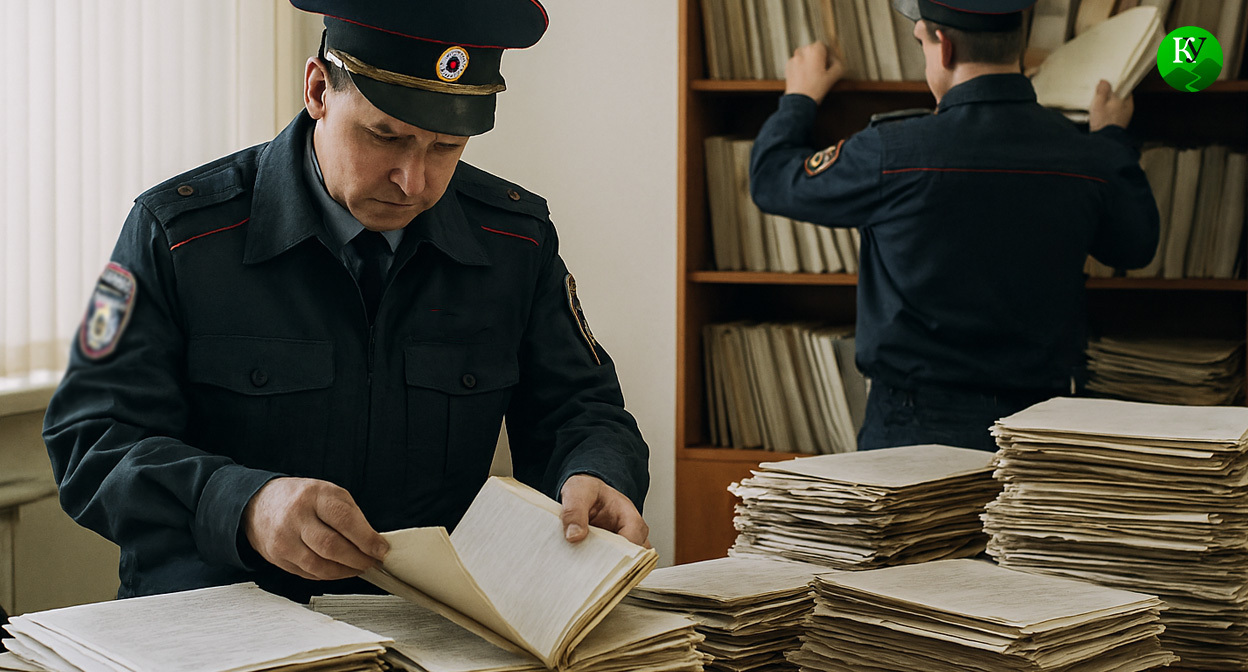 Полицейские проводят обыск. Иллюстрация создана «Кавказским узлом» с помощью ИИ в программе Copilot