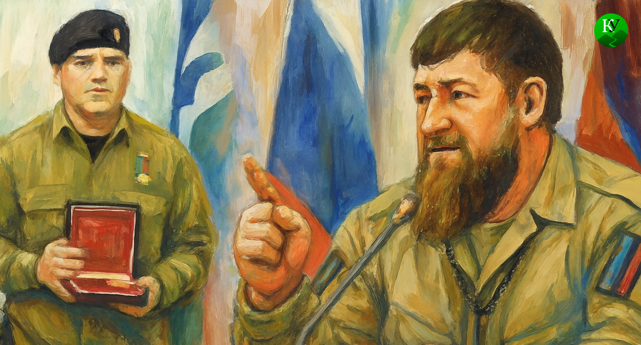 Адам и Рамзан Кадыровы. Иллюстрация создана "Кавказским узлом" с помощью ИИ в программе Copilot