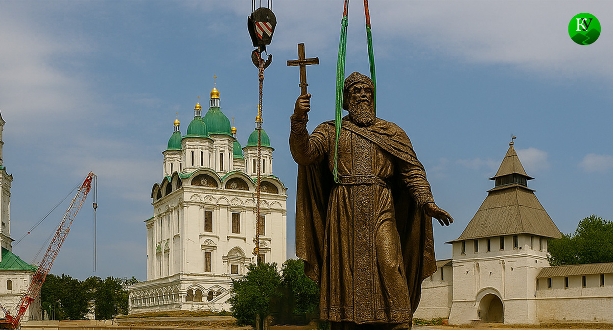 Установка памятника Ивану Грозному. Иллюстрация создана «Кавказским узлом» с помощью ИИ в программе Photoshop