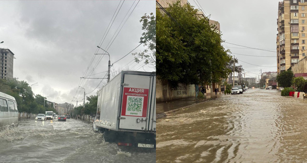 Затопление улиц Махачкалы. 17 сентября 2025 г. Коллаж "Кавказского узла". Фото: https://t.me/chernovik_new/4673