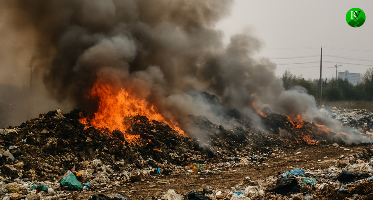 Пожар на свалке. Иллюстрация создана "Кавказским узлом" с помощью ИИ в программе Copilot