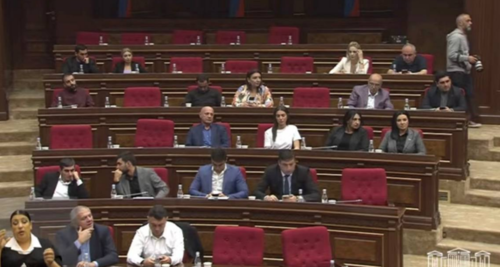 Слушания оппозиции в парламенте. Скриншот фото из Telegram-канала Алена Симоняна от 26.09.25, https://t.me/AlenSimonyanonline/319.