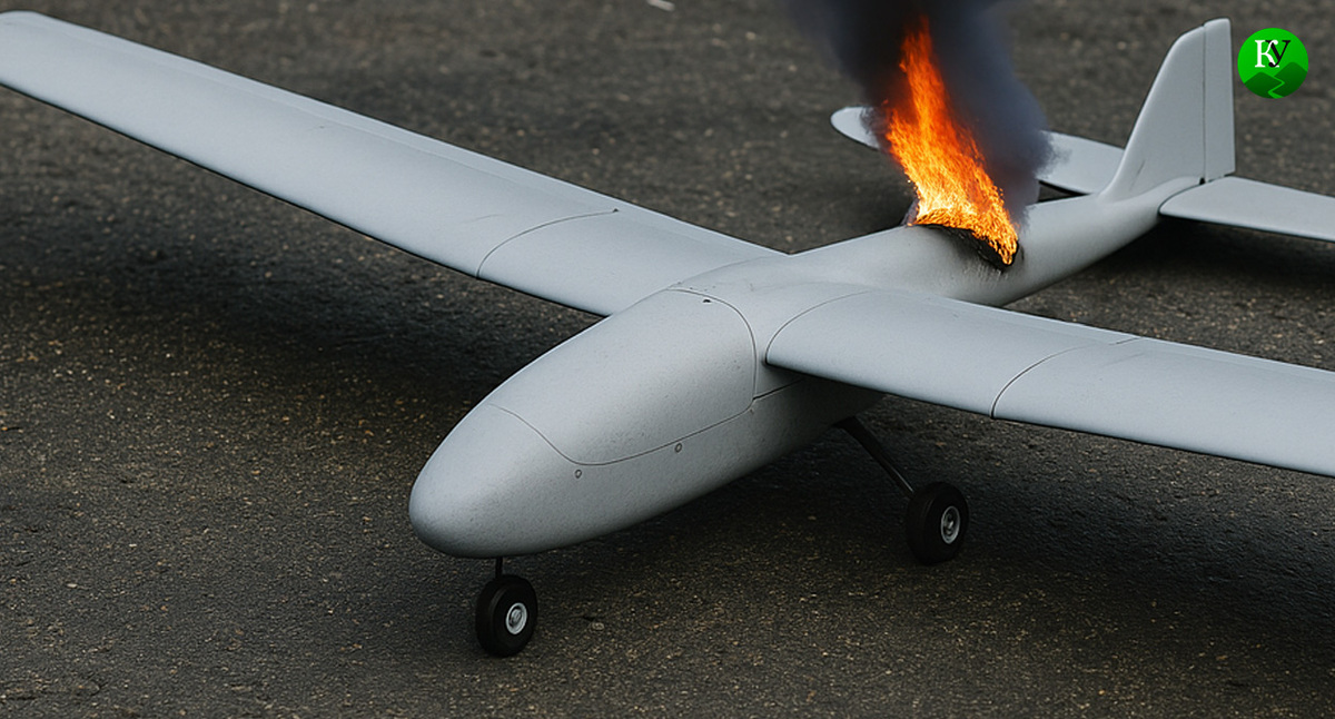 БПЛА горит. Иллюстрация создана «Кавказским узлом» с помощью ИИ в программе Copilot