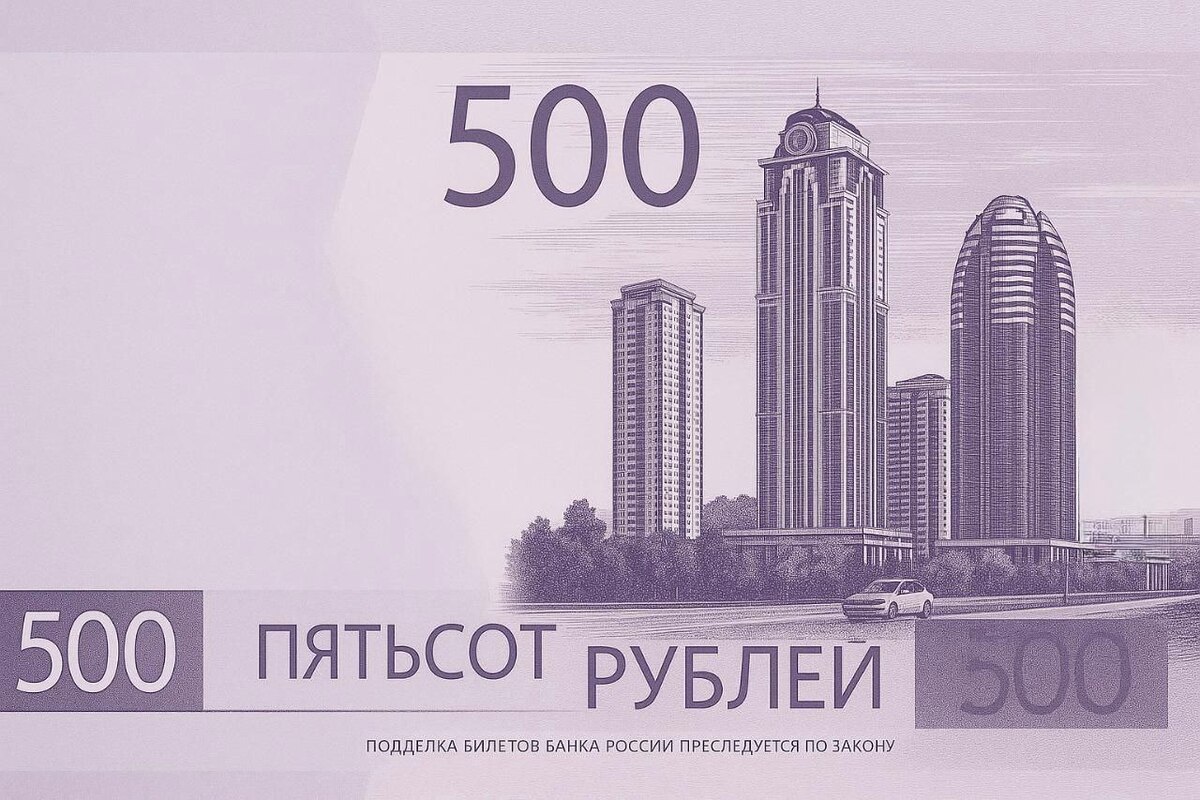 Эскиз изображения "Грозный-Сити" на 500-рулевой банкноте. Кадр ГТРК "Вайнах".