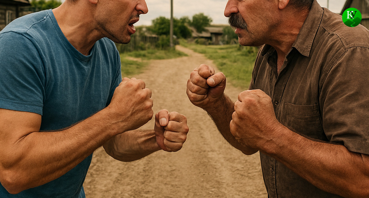 Конфликт между мужчинами. Иллюстрация создана «Кавказским узлом» с помощью ИИ в программе Copilot
