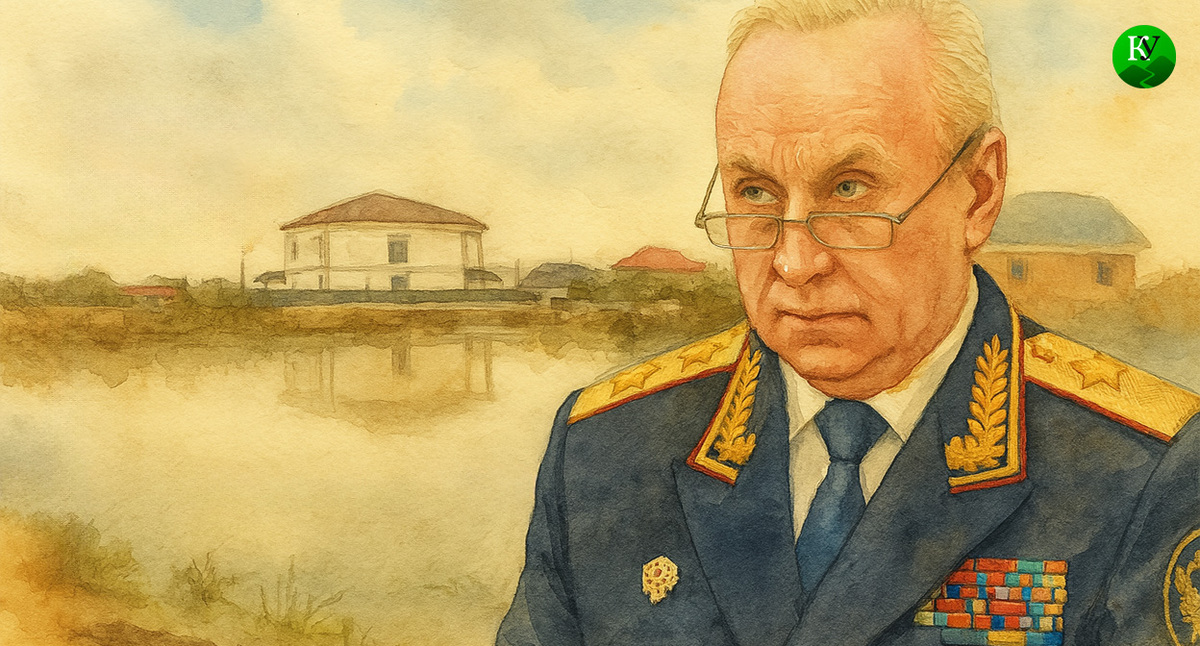 Bastrykin and the flooded village. Illustration created by the "Caucasian Knot" using AI in the Copilot program.