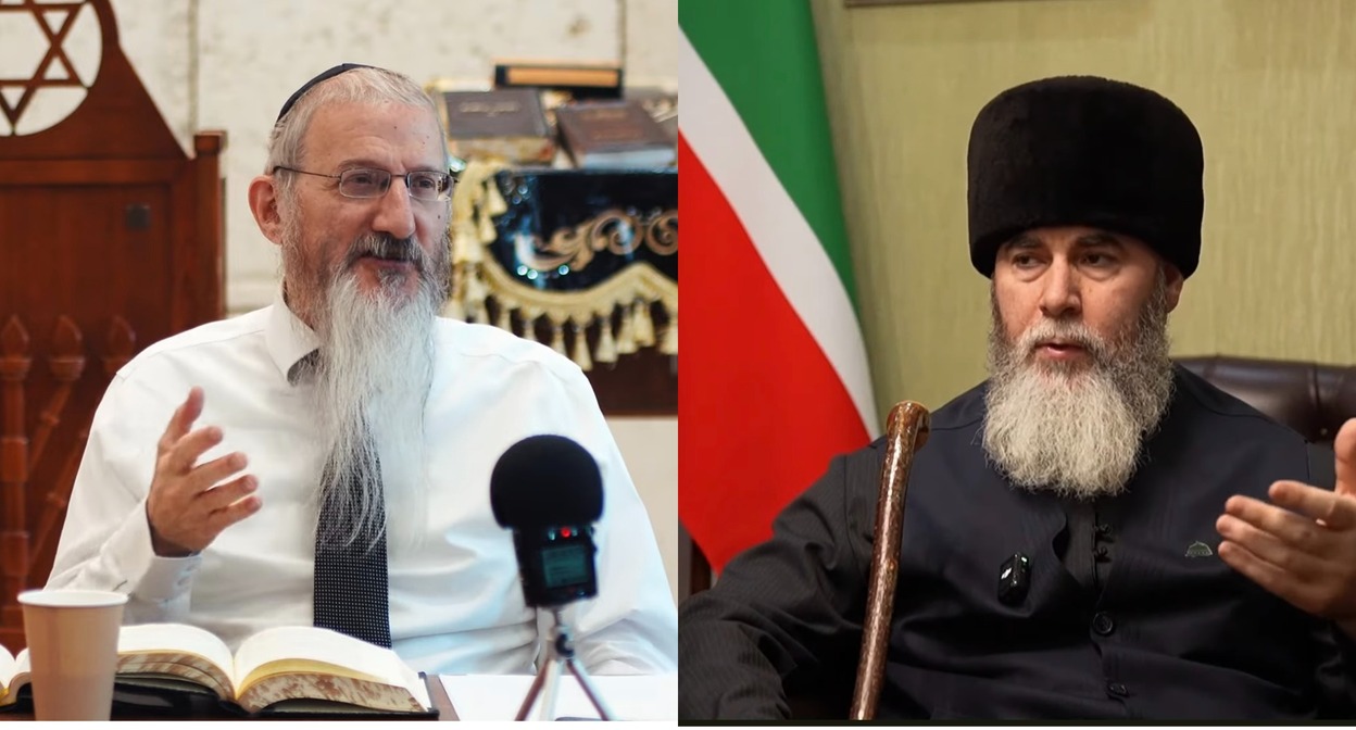 Берл Лазар и Салах Межиев. Коллаж “Кавказского узла”, кадры видео Тора Центр Москва / YouTube и Григорий Азарёнок  / YouTube.